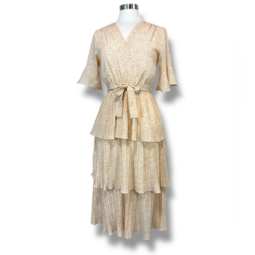 White Valentyne Tiered V-Neck Tie-Waist Maxi Dress